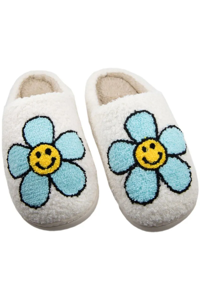 Mint Daisy Happy Face Slippers