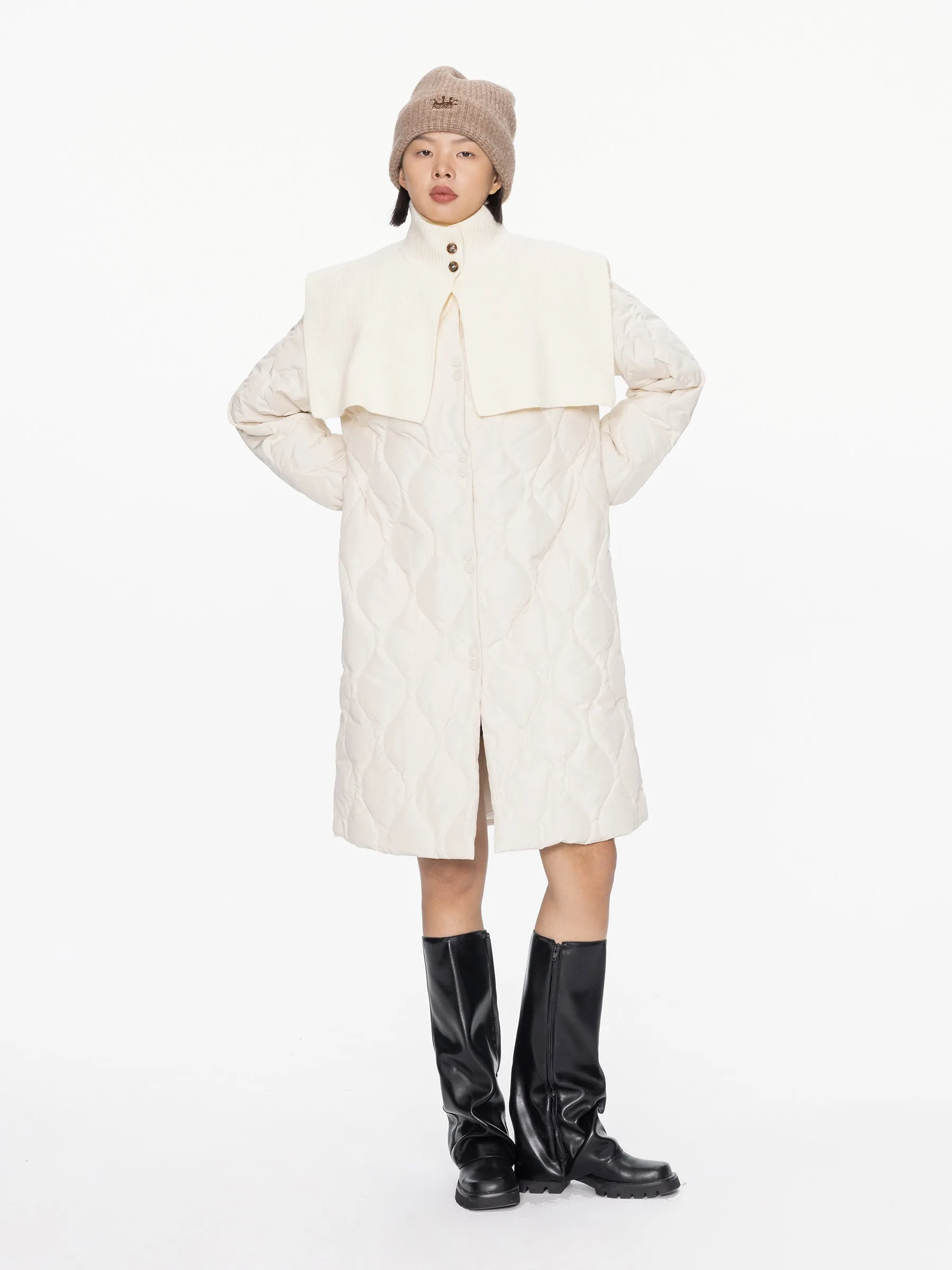 Mock Neck Long Puffer Coat