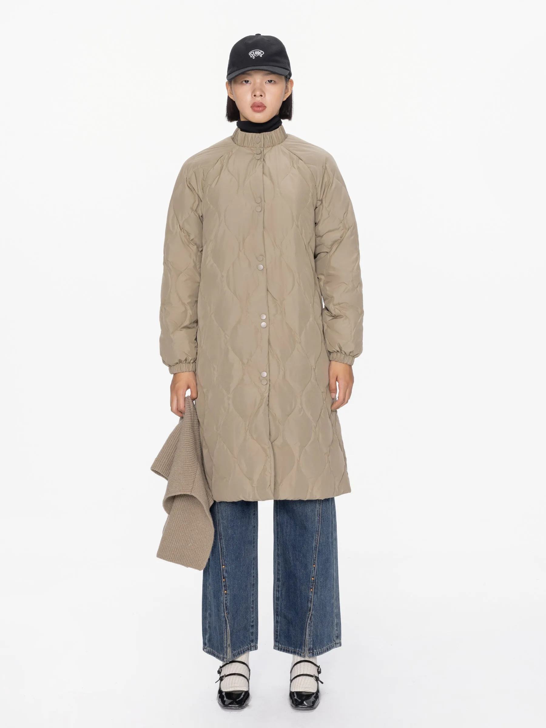 Mock Neck Long Puffer Coat