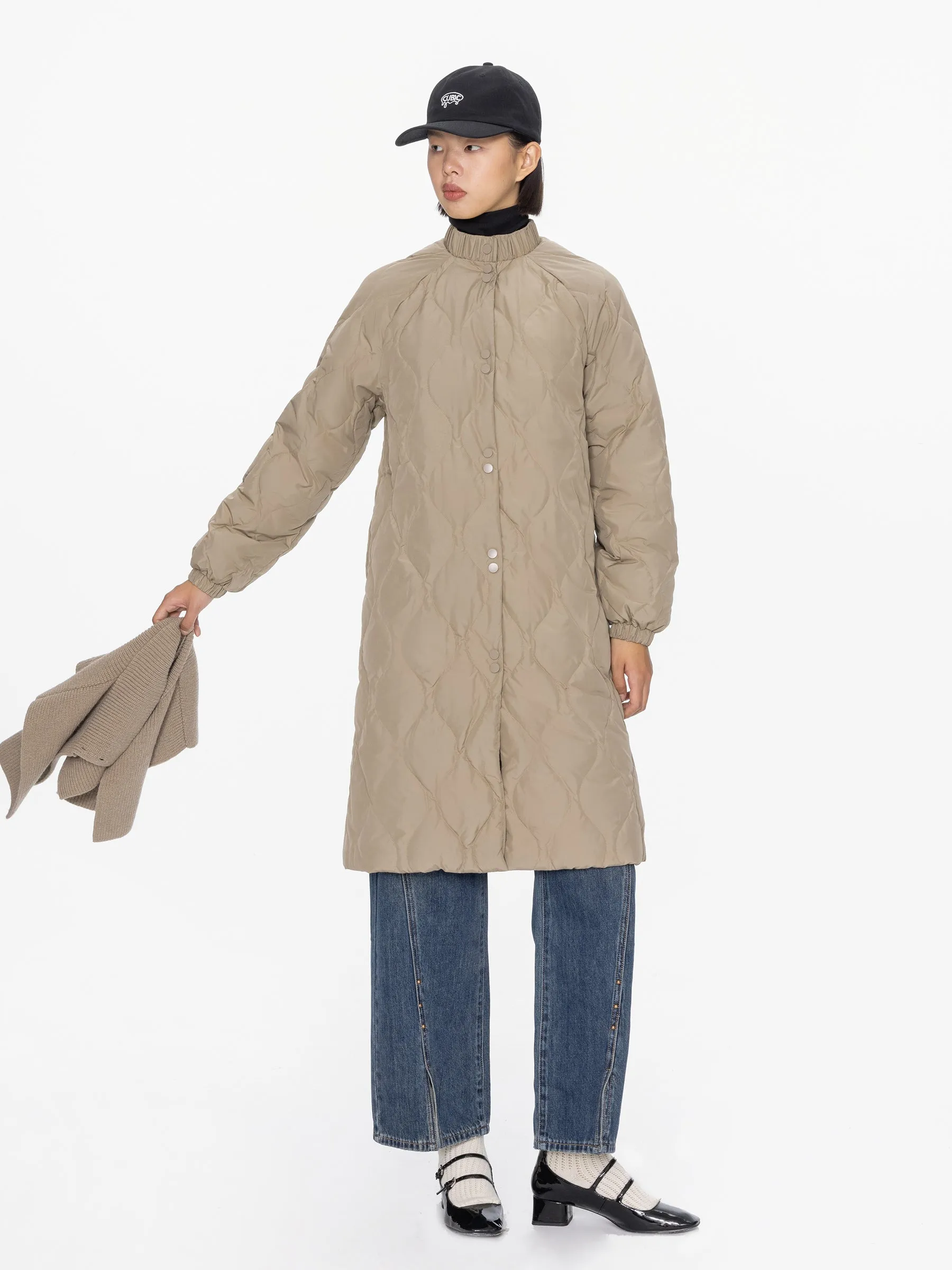 Mock Neck Long Puffer Coat