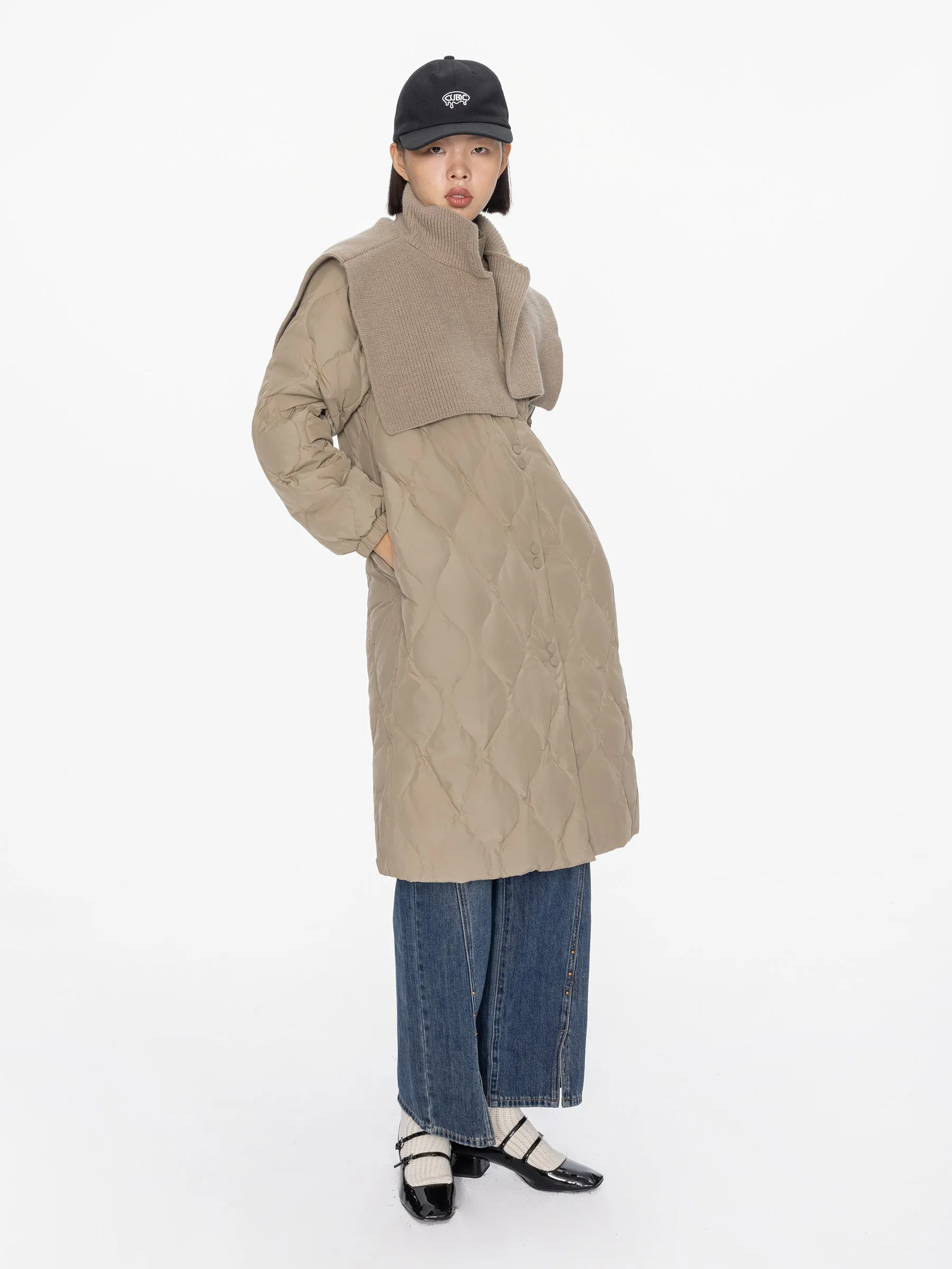 Mock Neck Long Puffer Coat