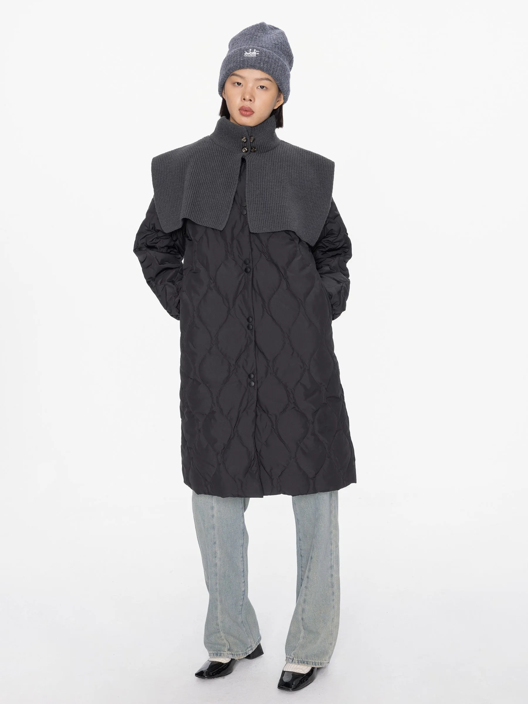 Mock Neck Long Puffer Coat