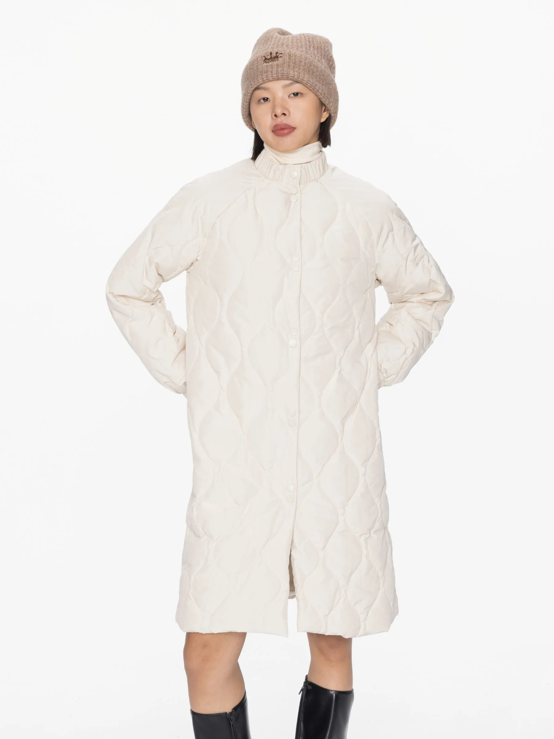 Mock Neck Long Puffer Coat