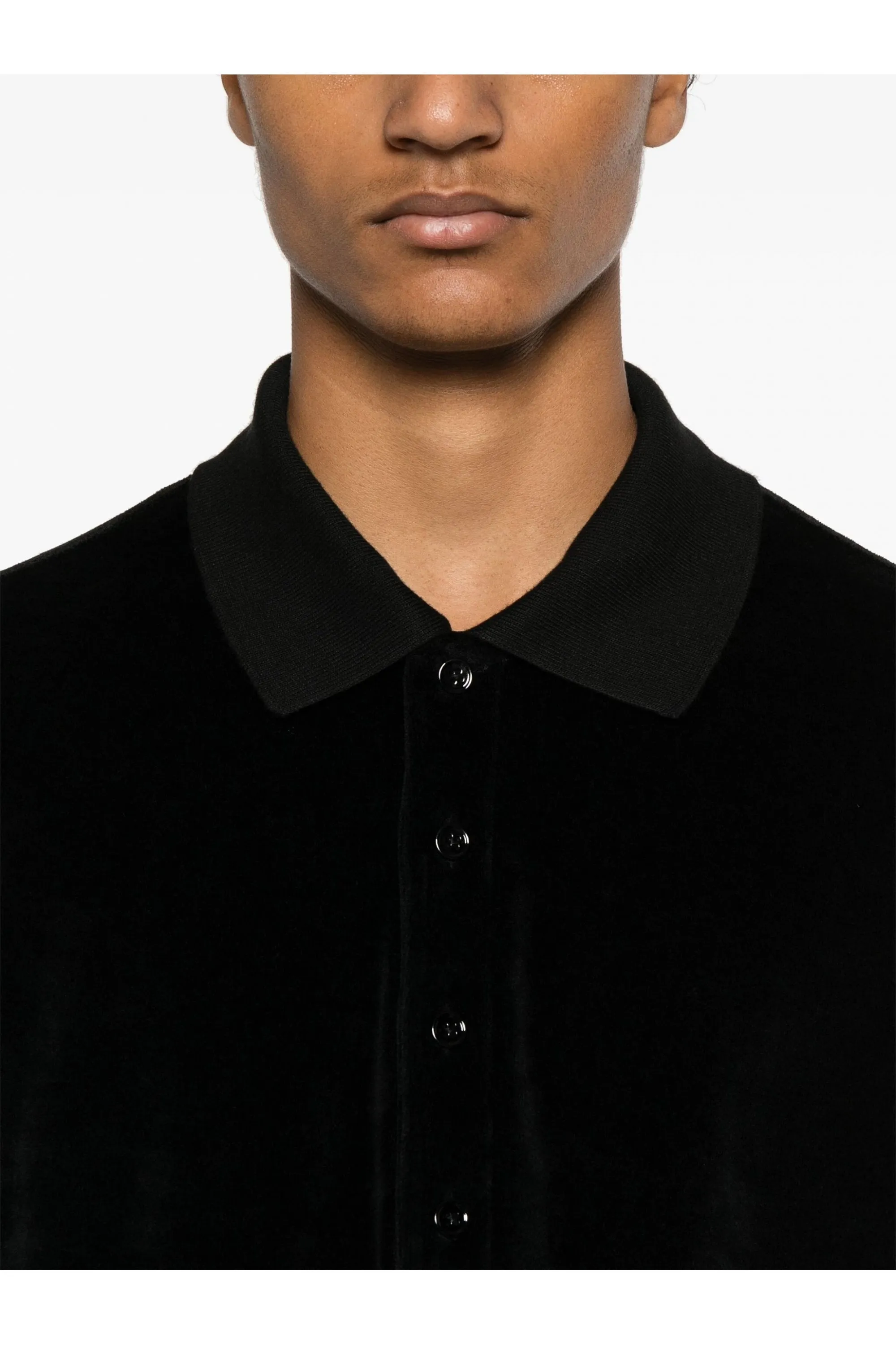 Modal Velour Long Sleeve Polo Black