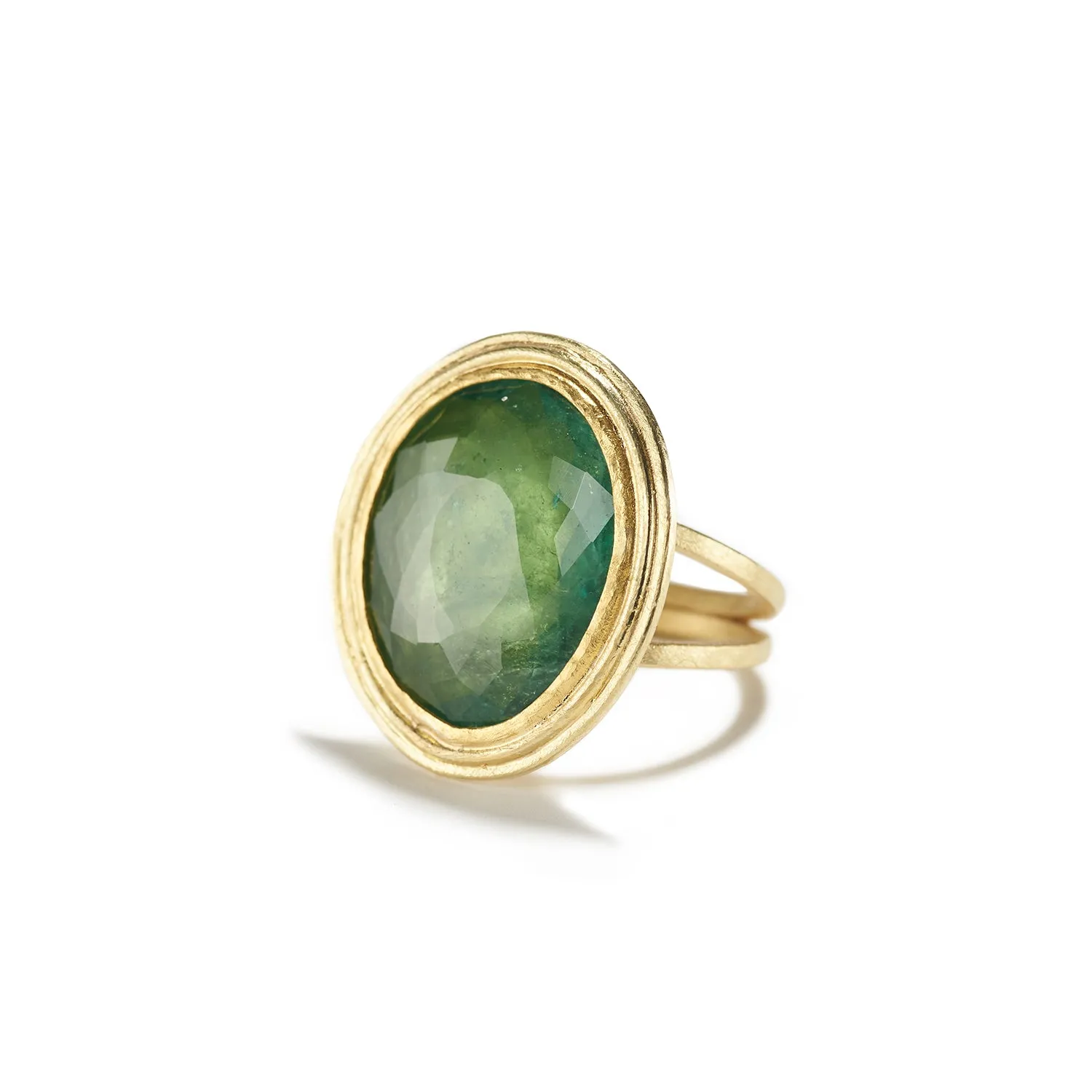 Mogul-Cut Green Tourmaline Ring