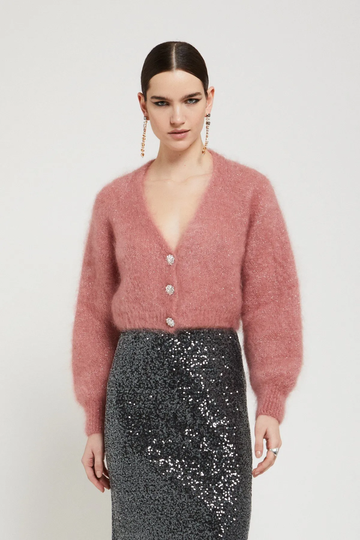 Mohair blend fluffy cardigan