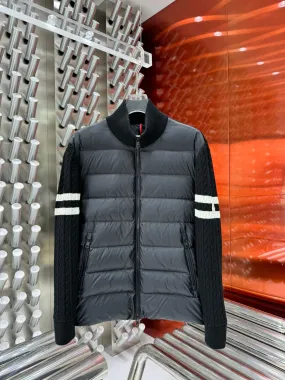 Moncler Black Puffer Jacket with Knitted Sleeves