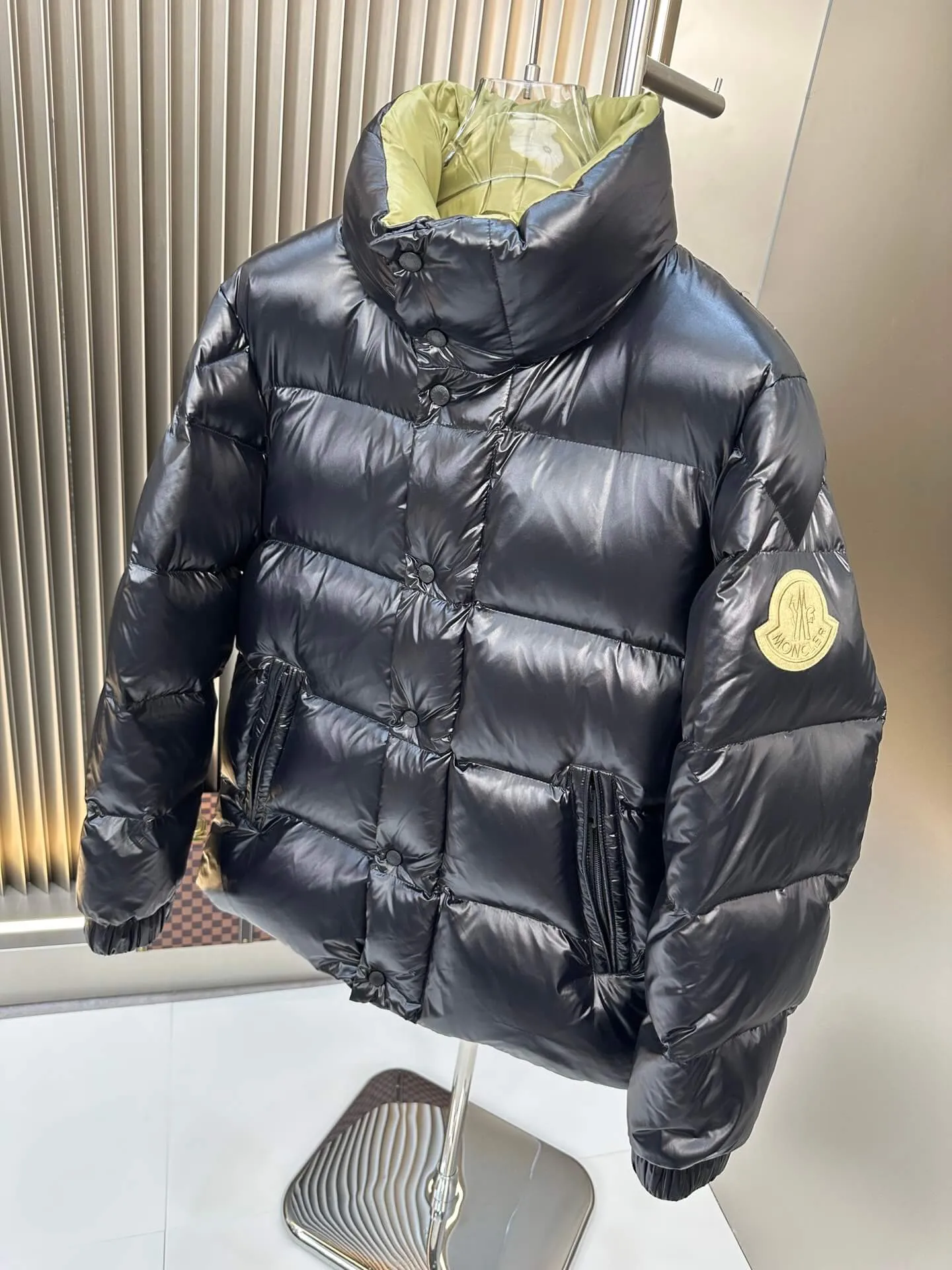 Moncler Black Yellow Reversible Puffer Down Jacket