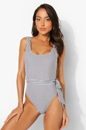 Mono Stripe Tie Waist Swimsuit
