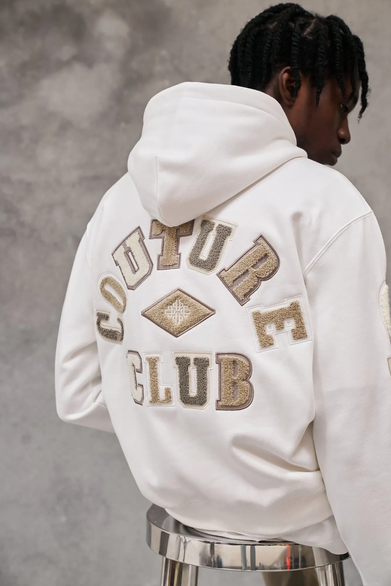 MULTIBADGE CHENILLE HOODIE - OFF WHITE