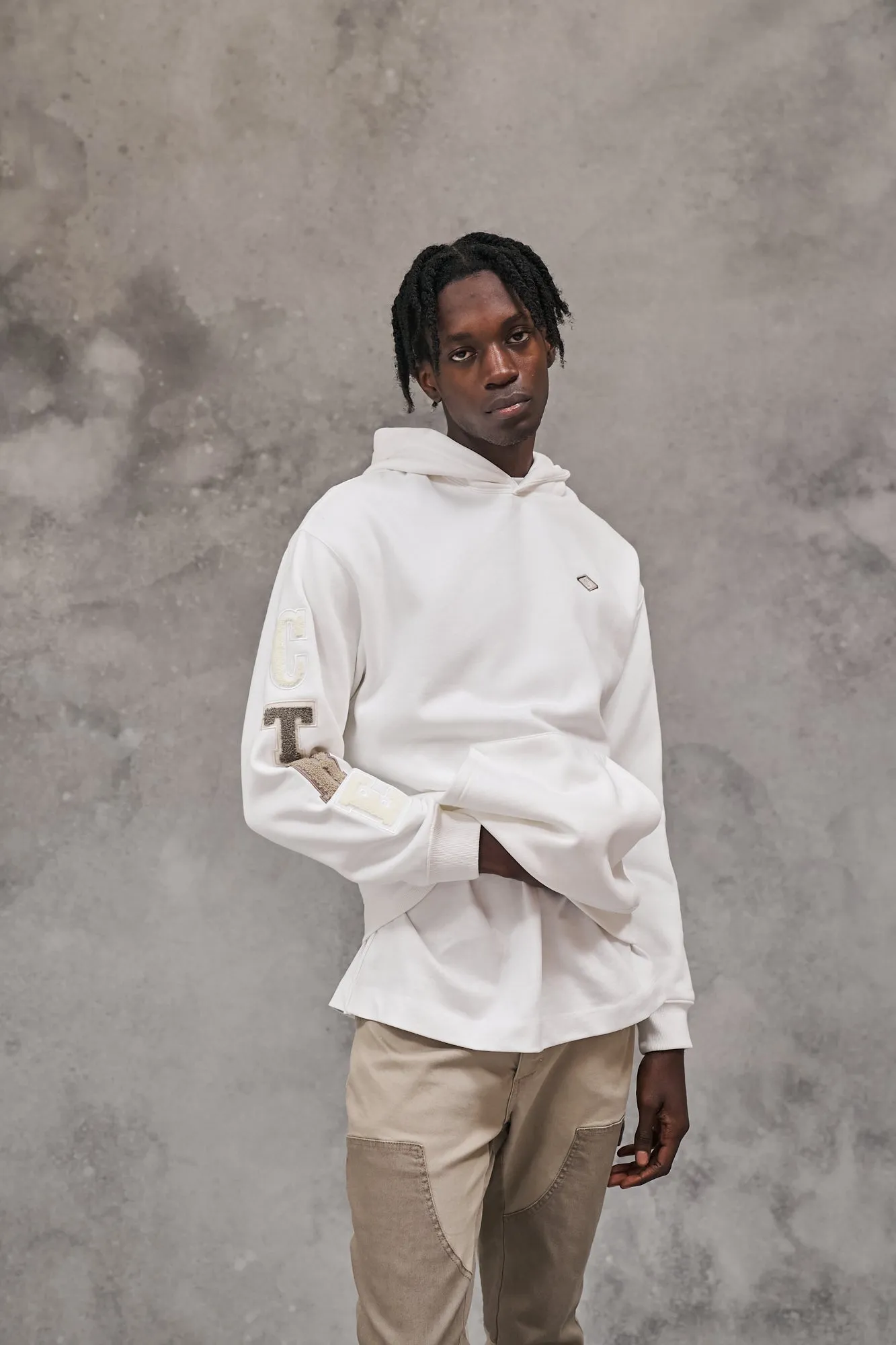 MULTIBADGE CHENILLE HOODIE - OFF WHITE