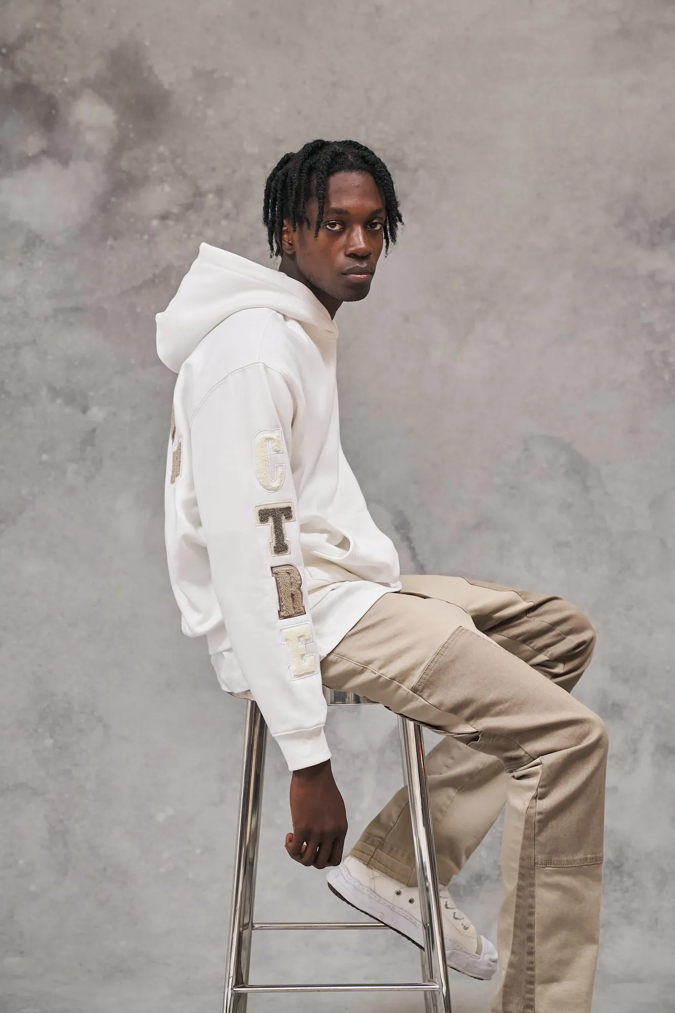 MULTIBADGE CHENILLE HOODIE - OFF WHITE