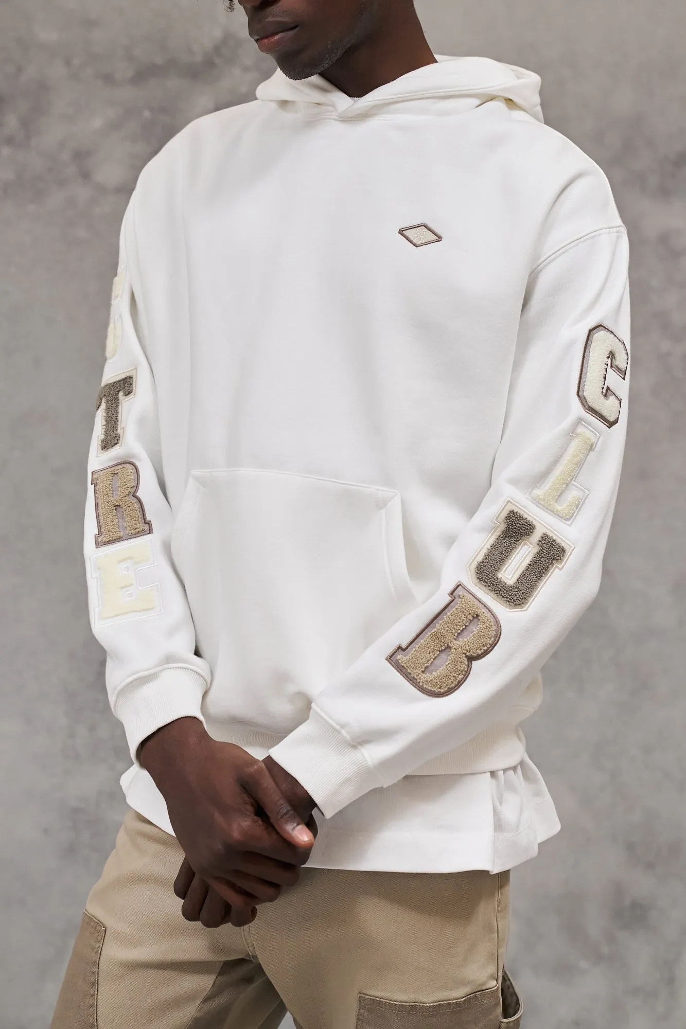 MULTIBADGE CHENILLE HOODIE - OFF WHITE