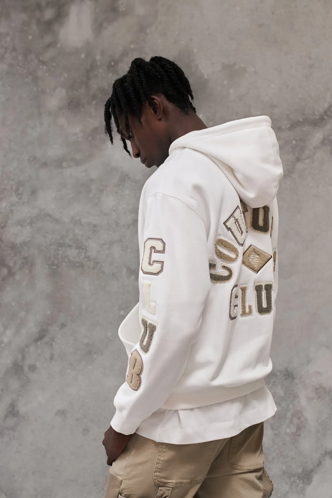 MULTIBADGE CHENILLE HOODIE - OFF WHITE