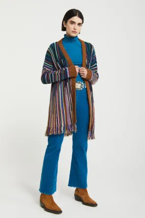 Multicolor cardigan with fringes