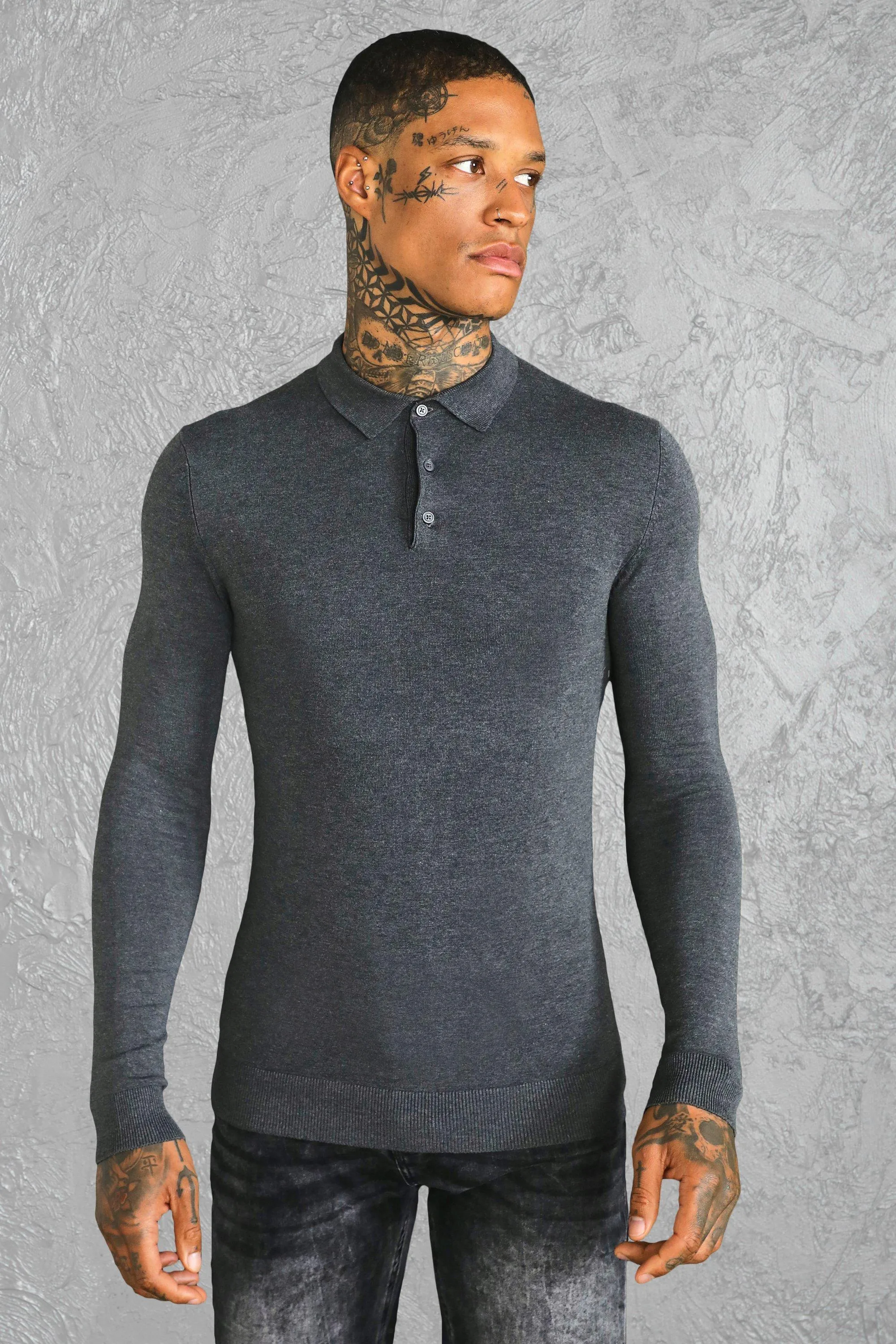Muscle Long Sleeve Polo | boohooMAN UK
