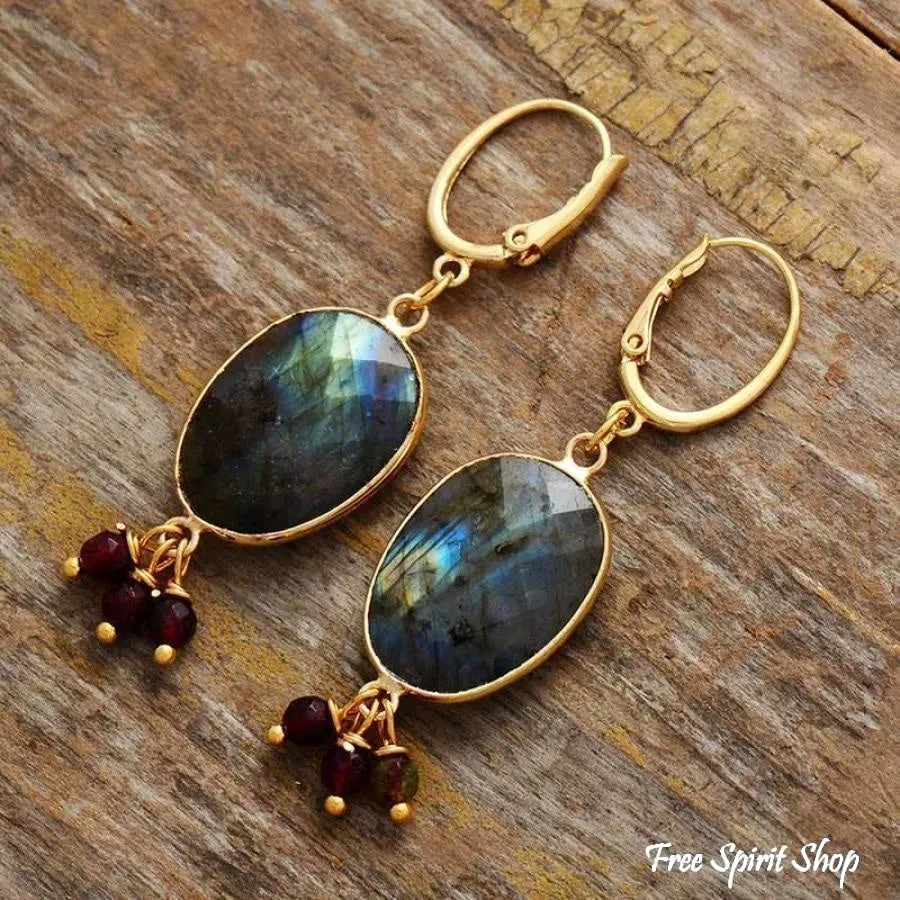 Natural Labradorite & Bead Earrings