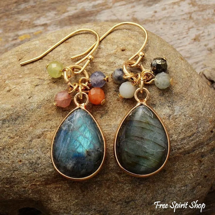 Natural Labradorite & Mixed Beads Drop Earrings