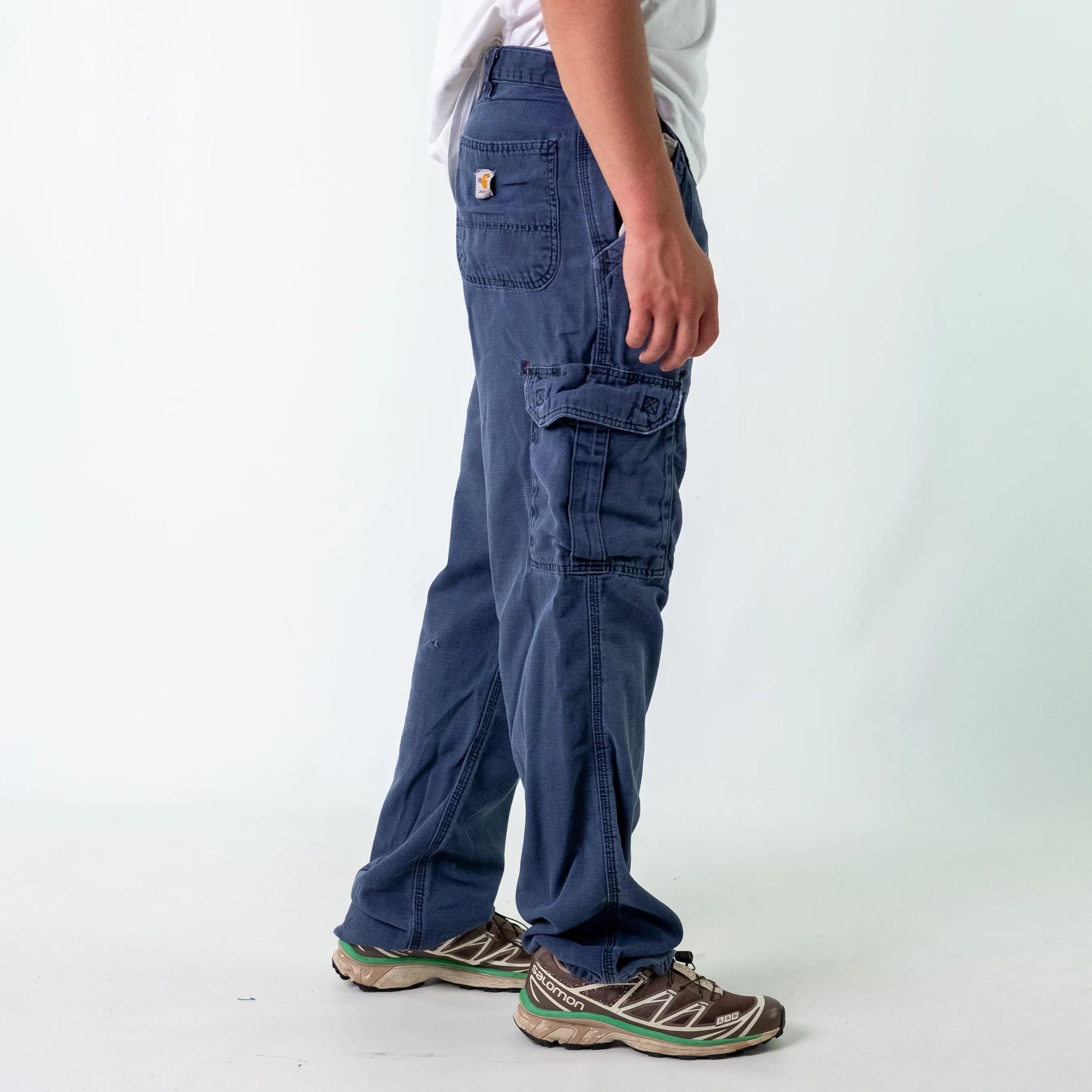 Navy Blue 90s Carhartt Woven Cargo Pants Baggy Pants (34x34)