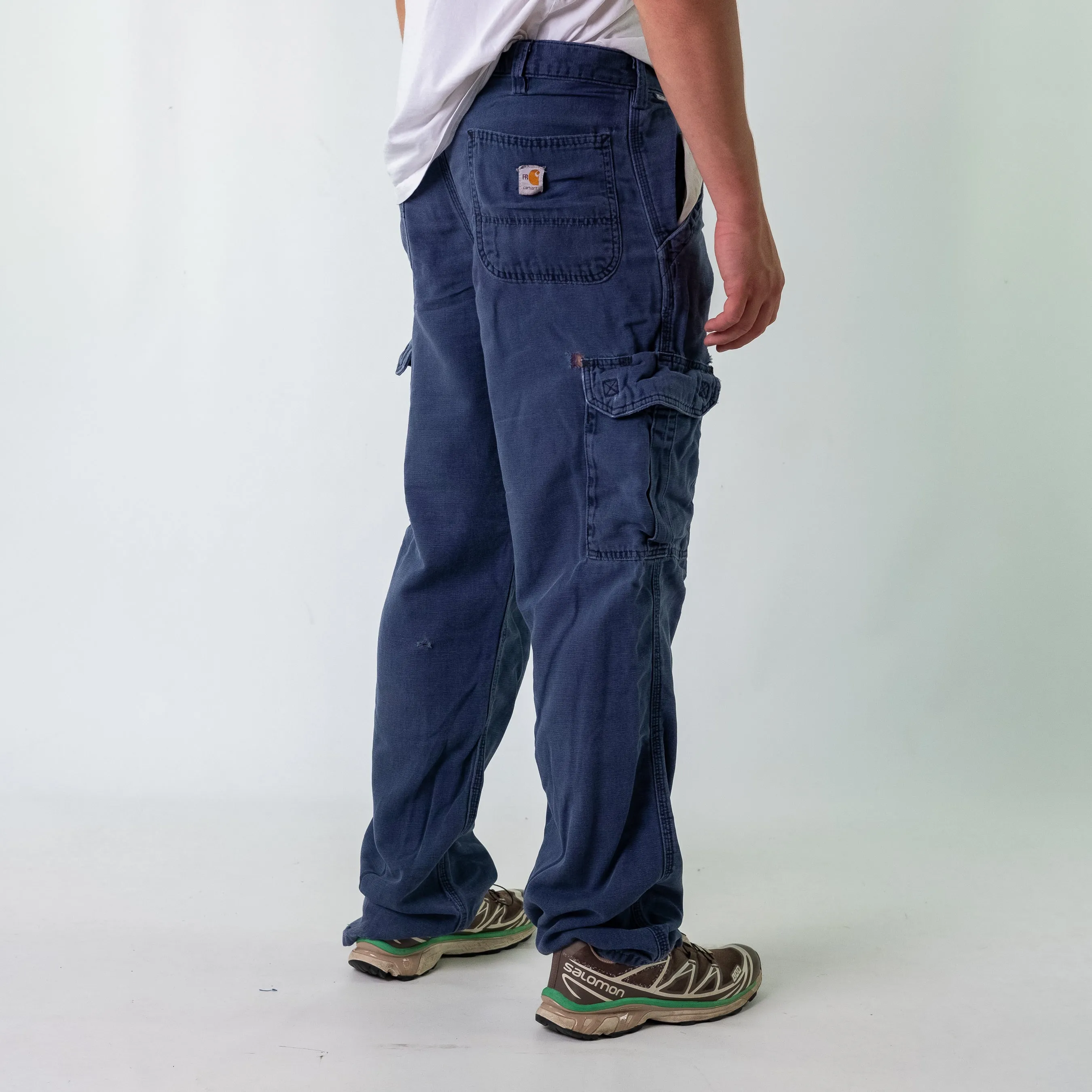 Navy Blue 90s Carhartt Woven Cargo Pants Baggy Pants (34x34)