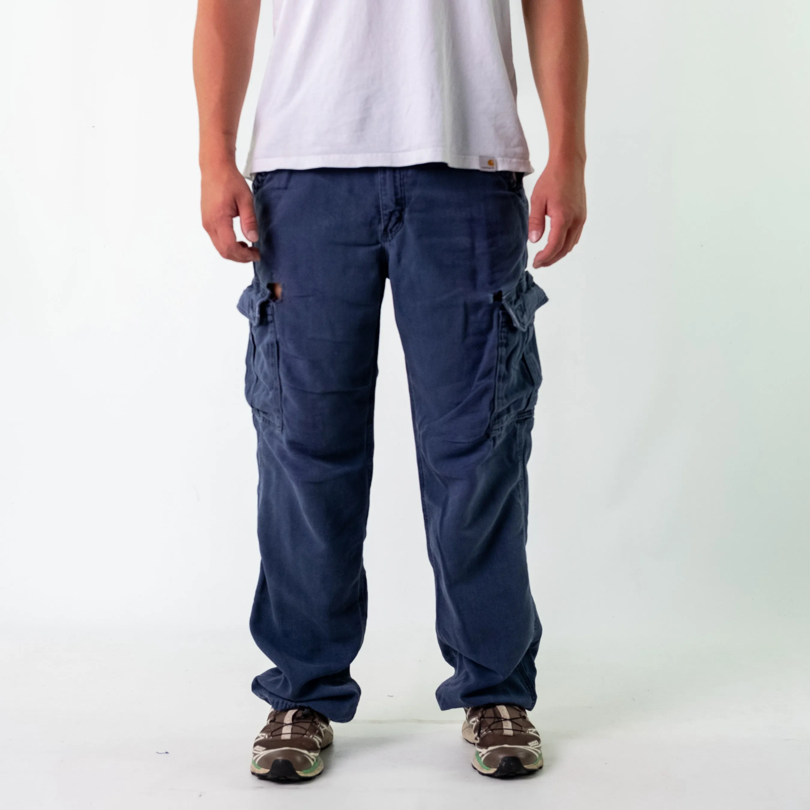 Navy Blue 90s Carhartt Woven Cargo Pants Baggy Pants (34x34)