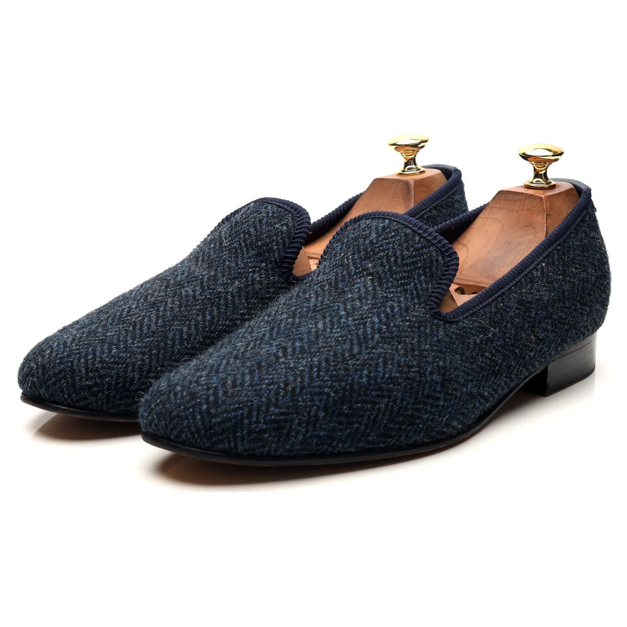 Navy Blue Harris Tweed Slippers UK 9.5