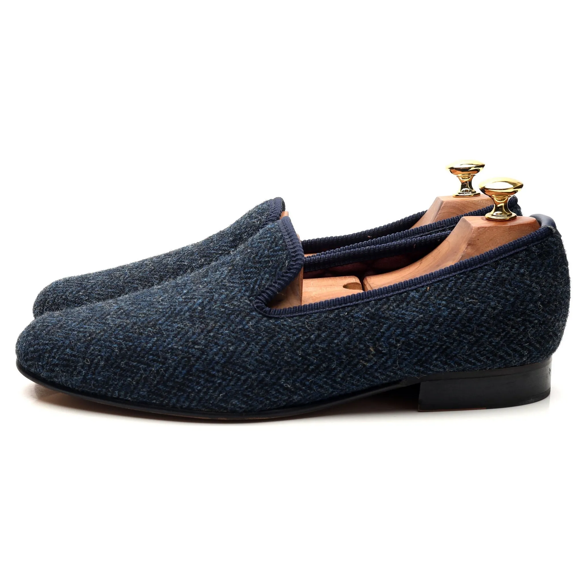 Navy Blue Harris Tweed Slippers UK 9.5