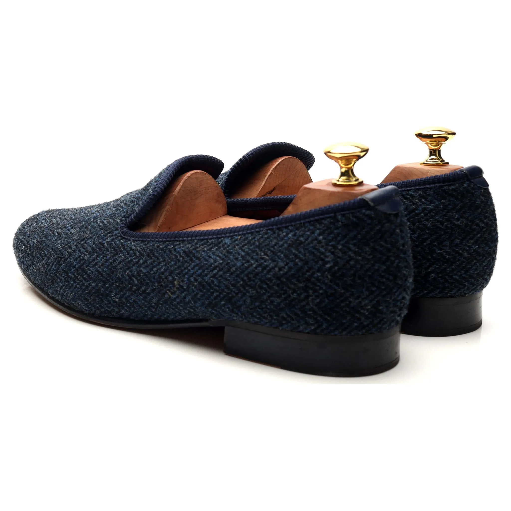 Navy Blue Harris Tweed Slippers UK 9.5