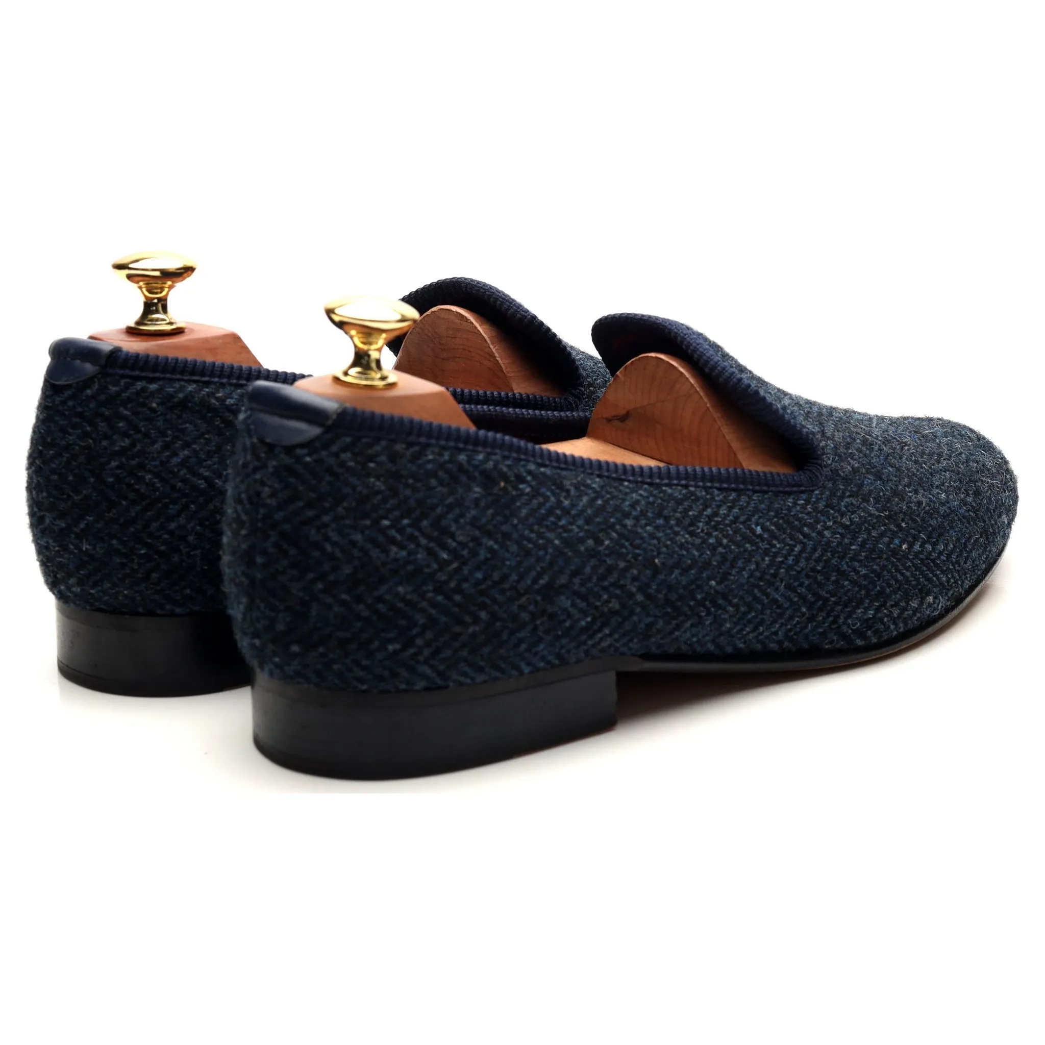 Navy Blue Harris Tweed Slippers UK 9.5