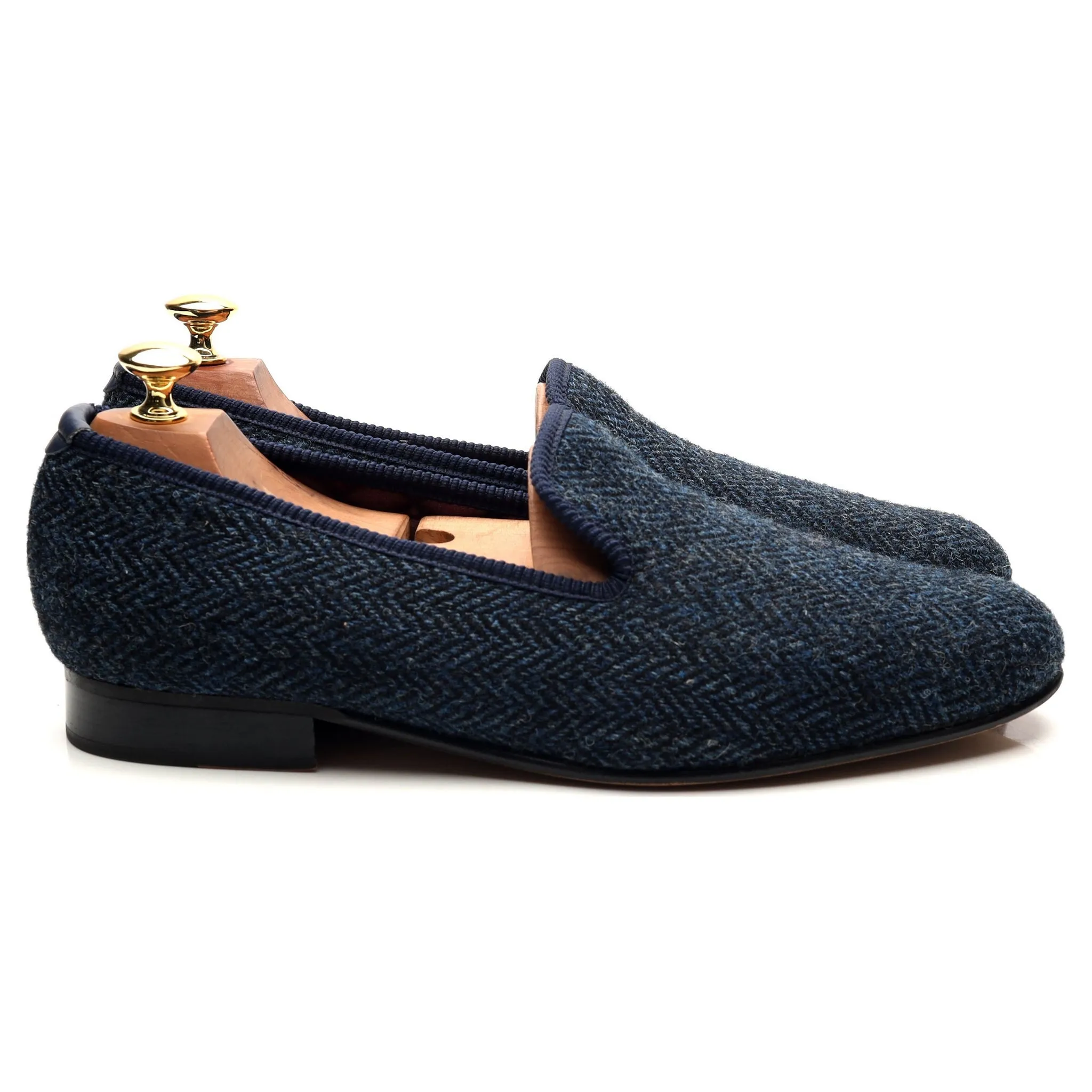 Navy Blue Harris Tweed Slippers UK 9.5