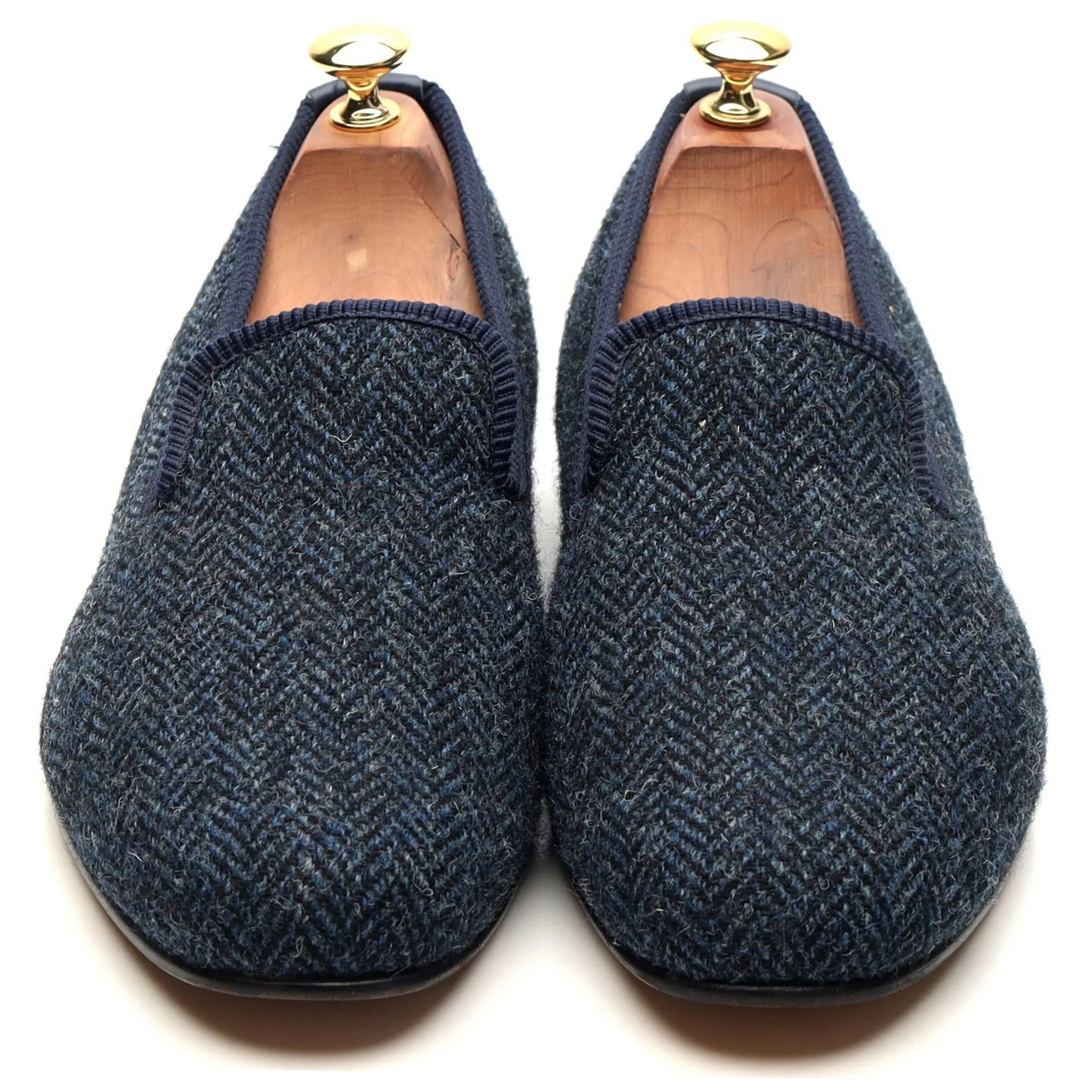 Navy Blue Harris Tweed Slippers UK 9.5