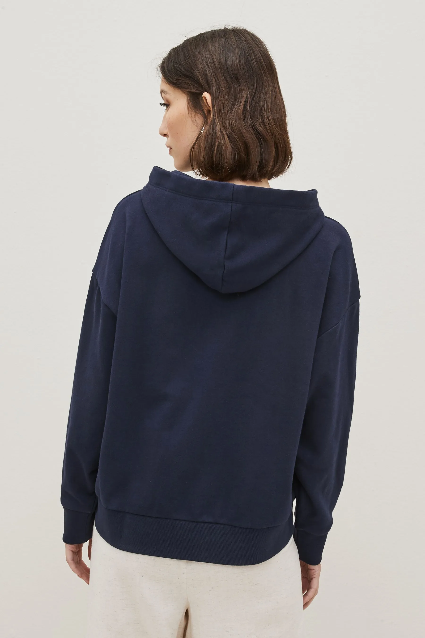 Navy Blue Monochrome Logo Hi-Low Hem Hoodie