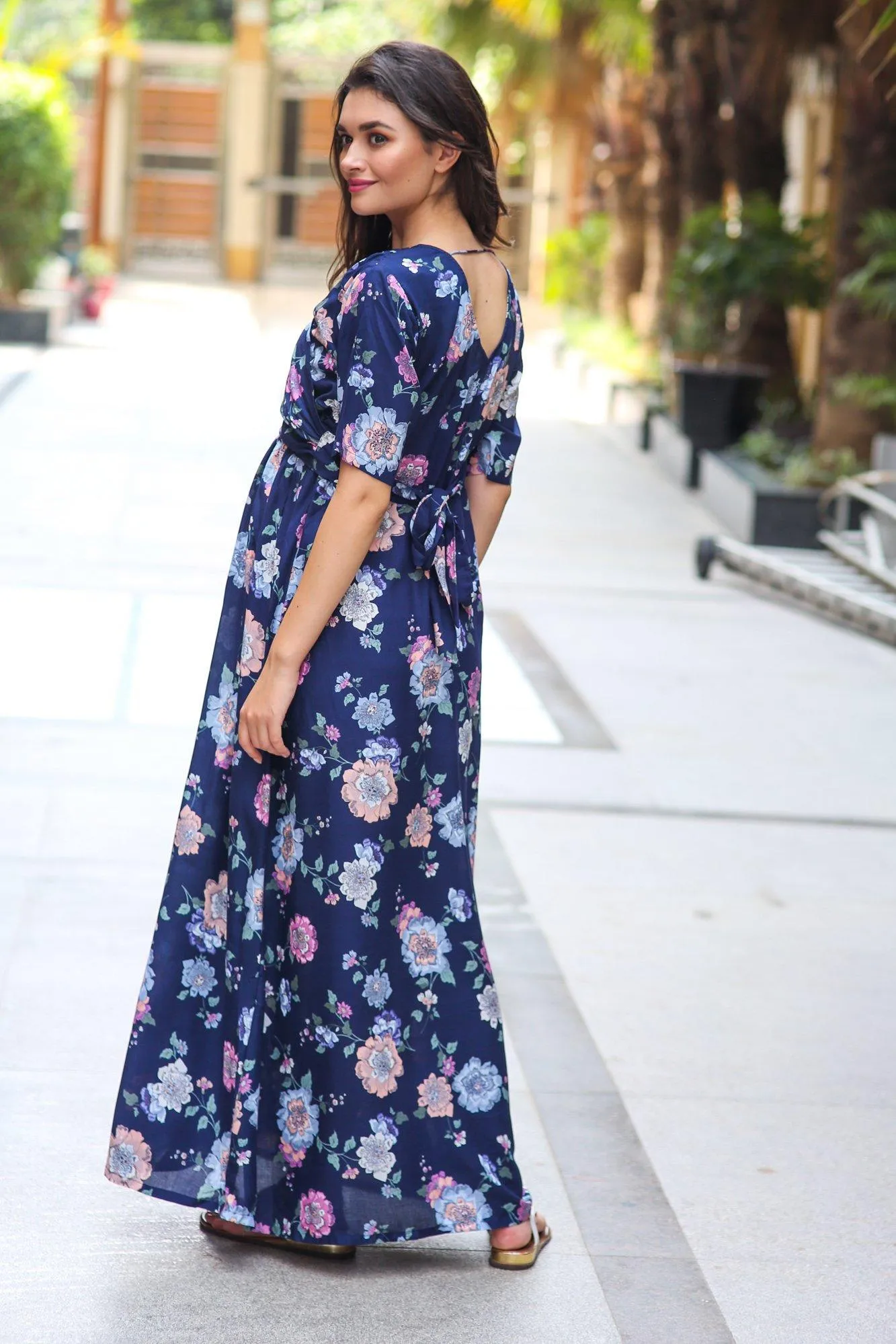 Navy Floral Maternity & Nursing Wrap Dress