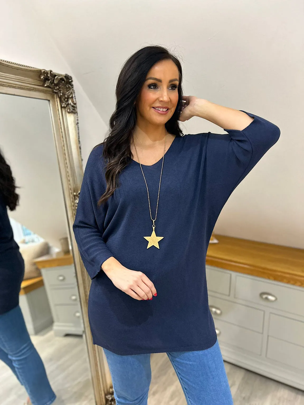 Navy Lightweight V Neck Tunic Suzie