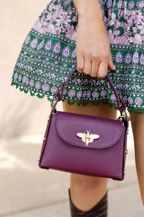 Nina Pebbled Leather Hand Bag, Burgundy