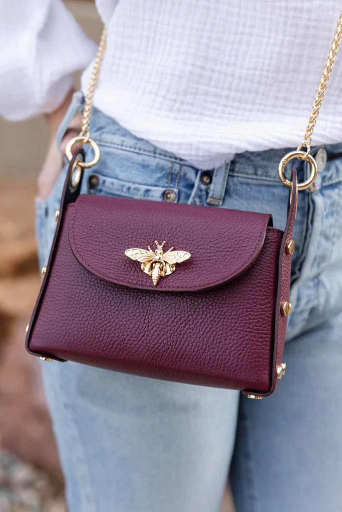 Nina Pebbled Leather Hand Bag, Burgundy