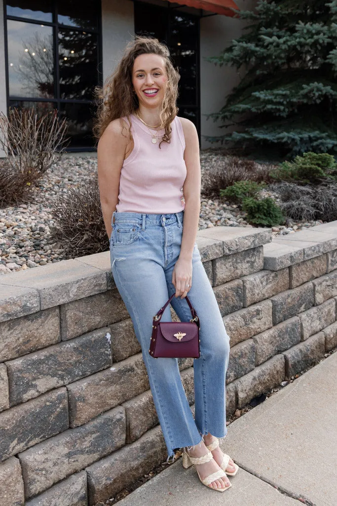 Nina Pebbled Leather Hand Bag, Burgundy