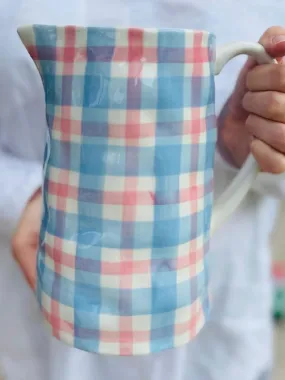 Noss & Co Medium Jug | Blue & Pink Gingham