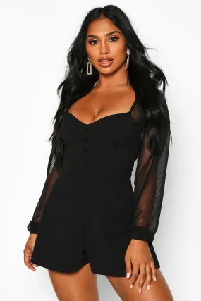 Off The Shoulder Mesh Button Romper