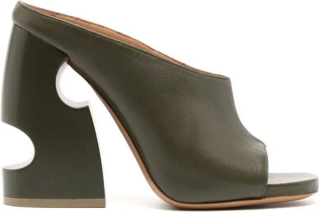 Off-White Pop Meteor 120mm leather mules Green