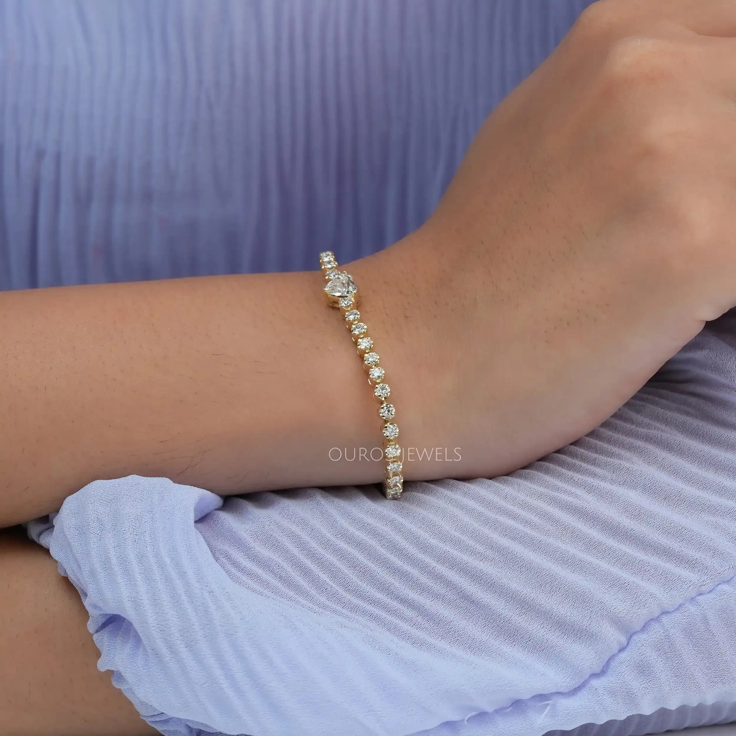 Old Cut Heart Lab Diamond Tennis Bracelet