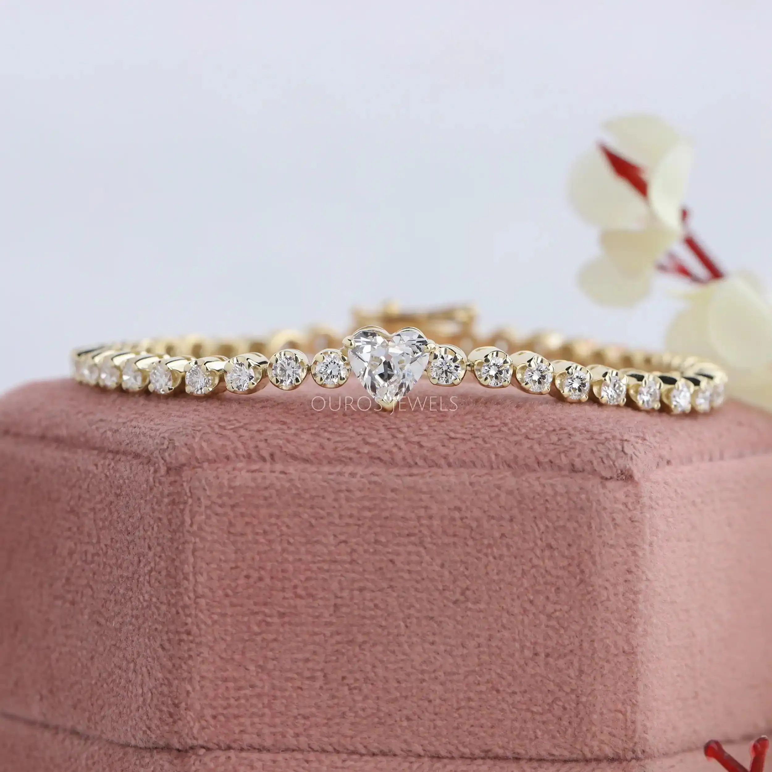 Old Cut Heart Lab Diamond Tennis Bracelet