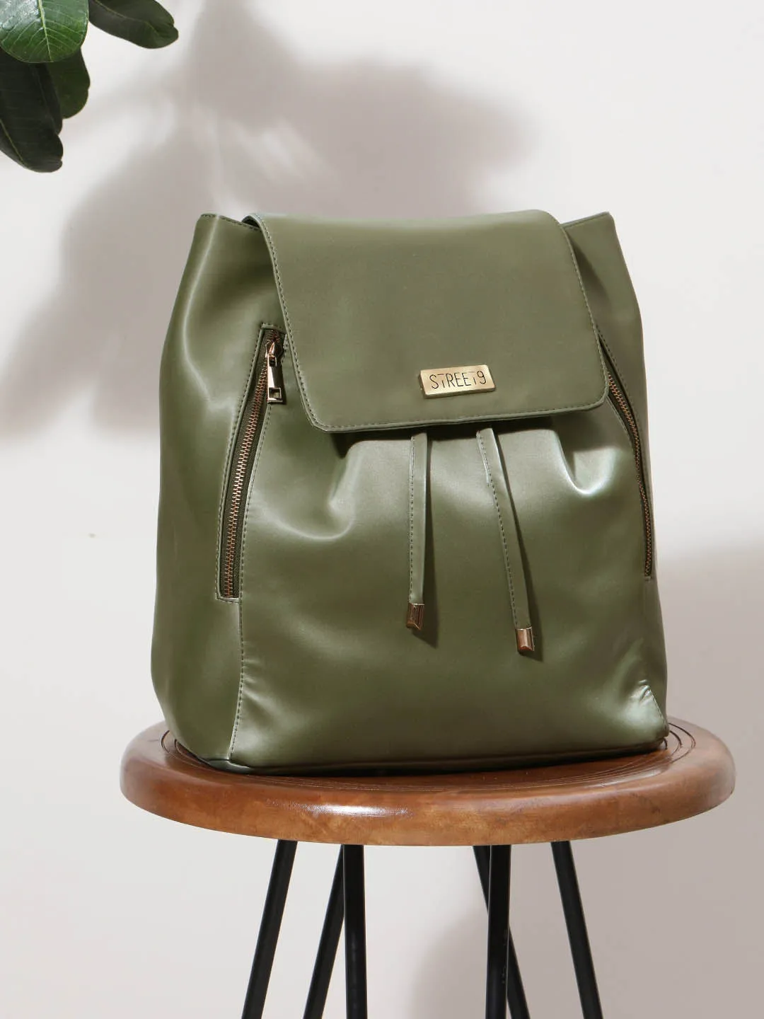 Olive Super Silky PU Backpack