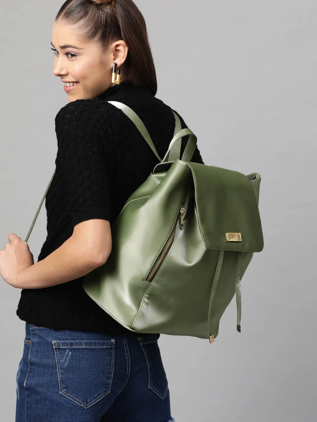 Olive Super Silky PU Backpack