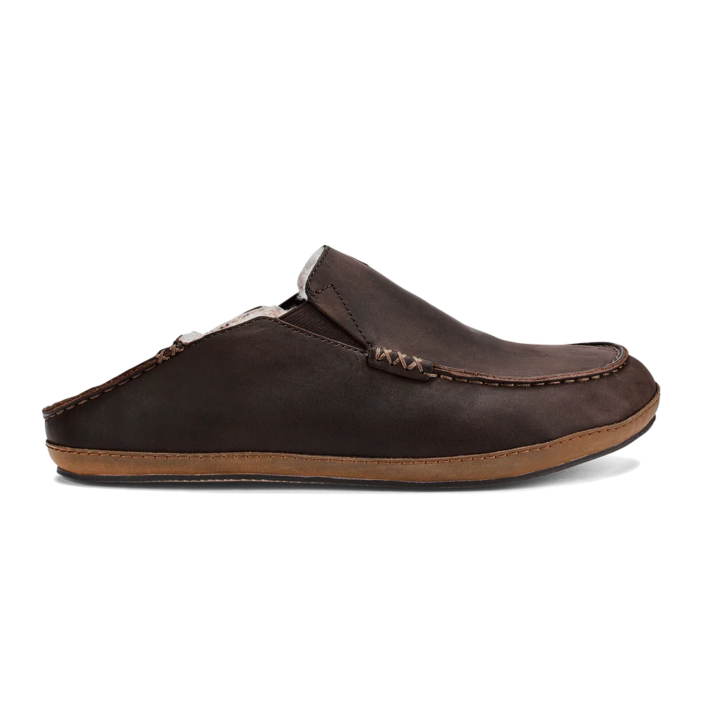 Olukai Men’s Moloā Slipper Dark Wood Leather