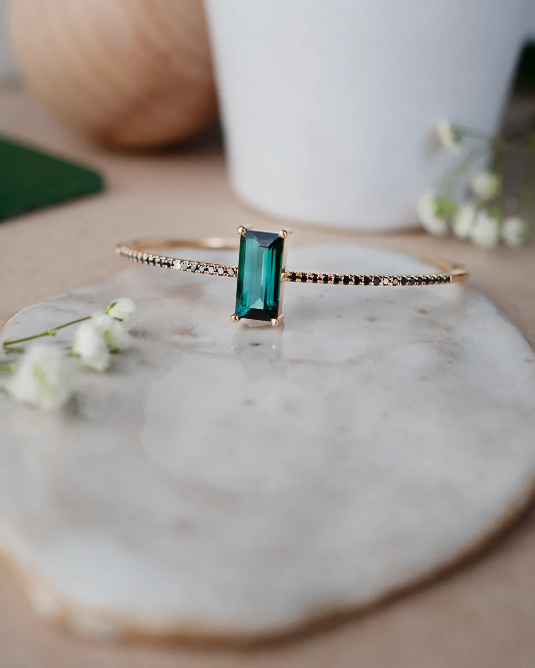 One-Of-A-Kind Jagger Cuff with Dark Green Tourmaline and Black Diamonds