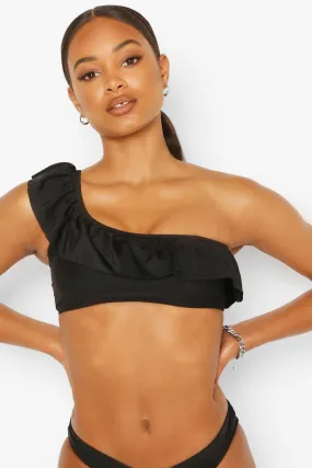 One Shoulder Ruffle Shoulder Bikini Top