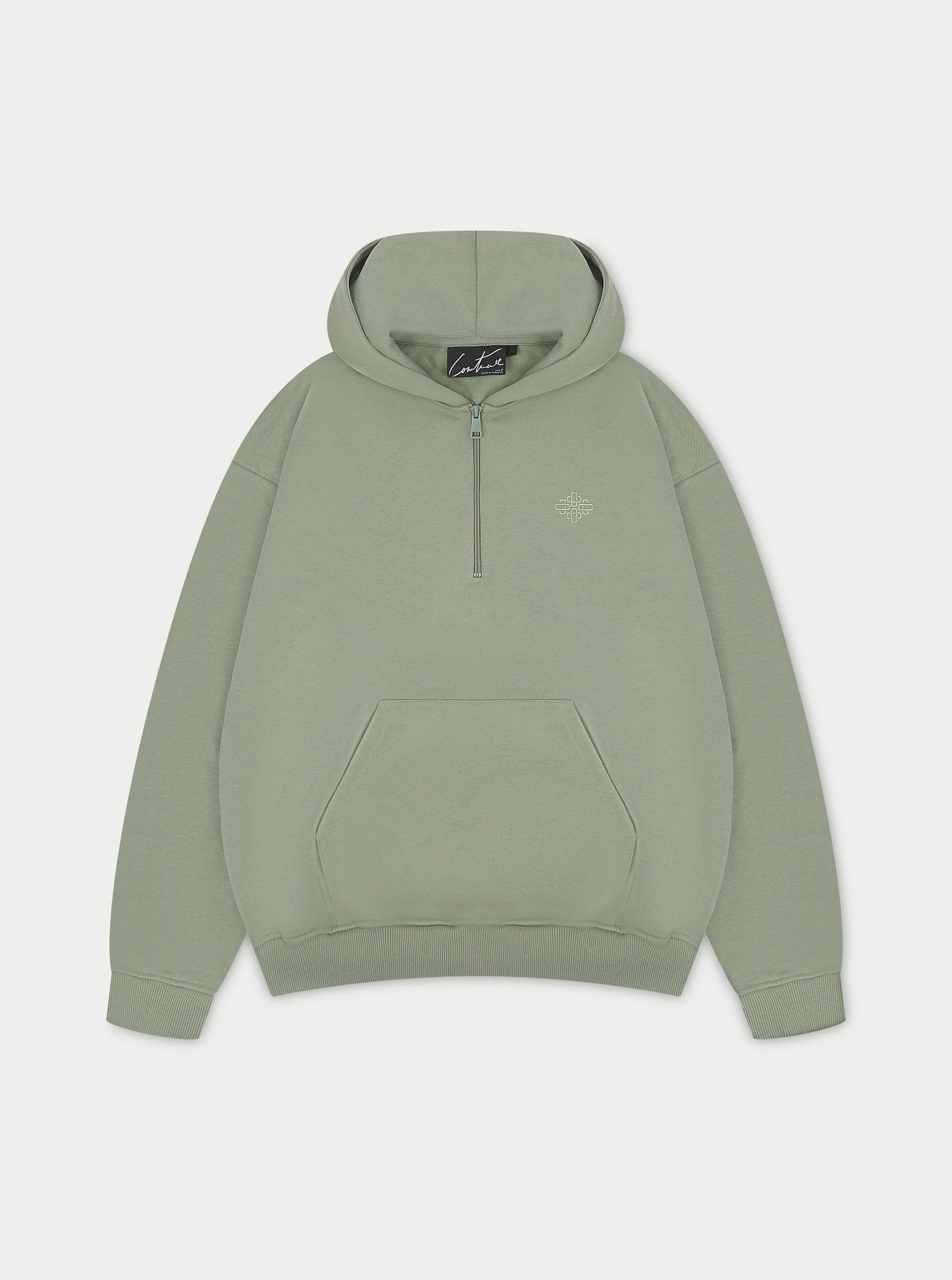 OUTLINE EMBROIDERED EMBLEM HOODIE - KHAKI