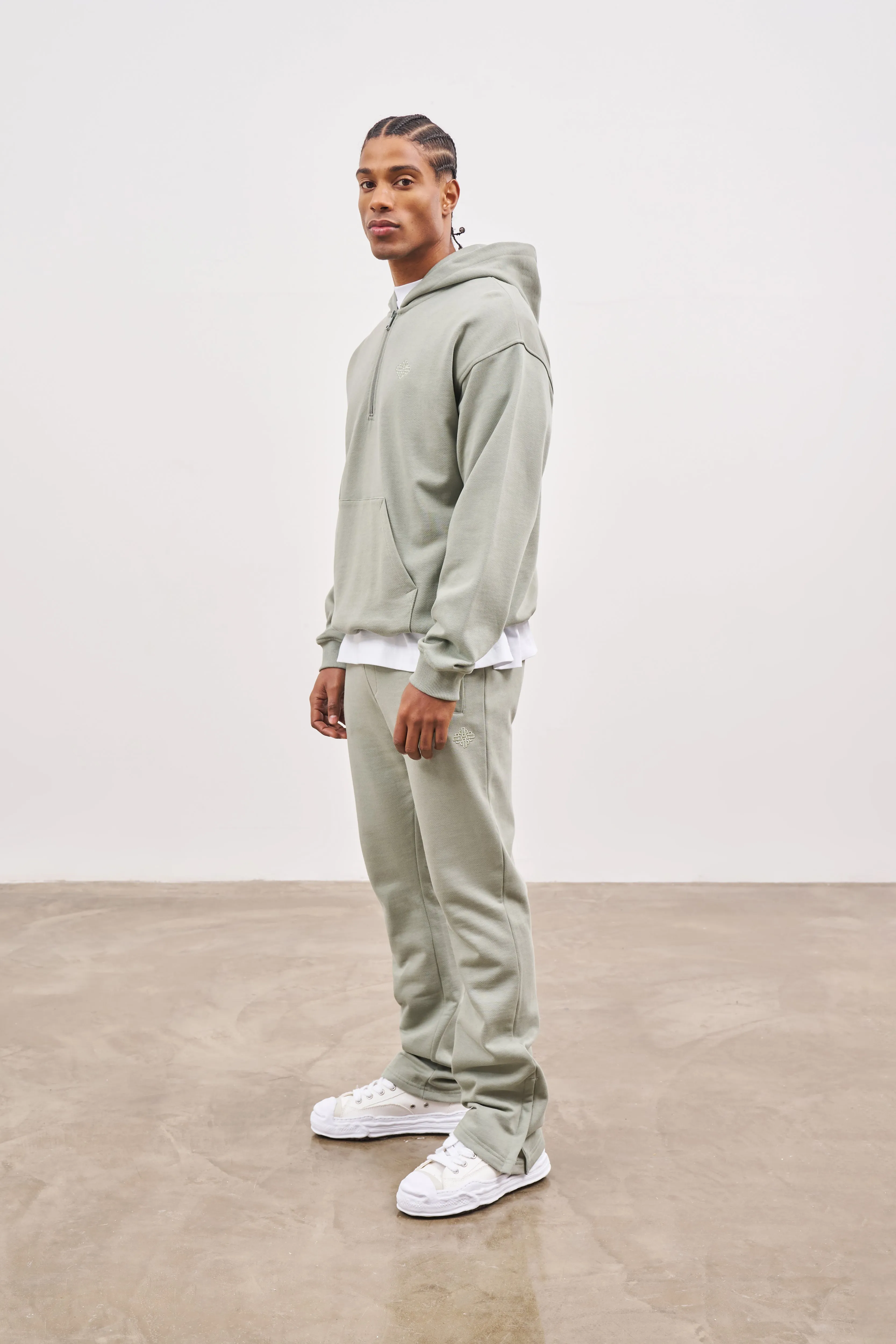 OUTLINE EMBROIDERED EMBLEM HOODIE - KHAKI