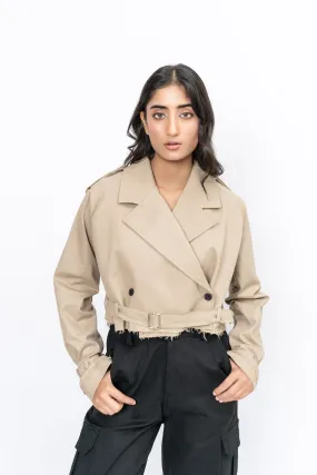 Oversized Cropped Trench Coat - Beige